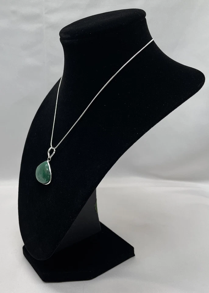 "Colgante de malaquita natural en plata de ley 925 en collar de cadena de 22"" #M01" Foto 3 de 4