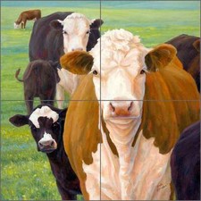 Cow Art Tile Mural Backsplash Elliott Ceramic Country Life CCI-LE251