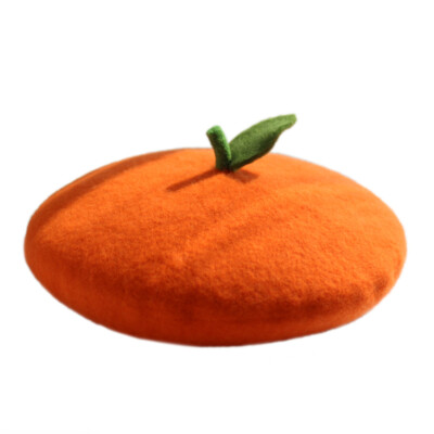 Béret Femme Peintre En Laine Mélangée - Motif Fruits Sucrés Orange Multicolore - Taille M (56-58cm)