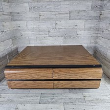Vintage VHS Storage Cabinet 2 Drawer Holds 20 VHS Tapes Wood Grain Laminate
