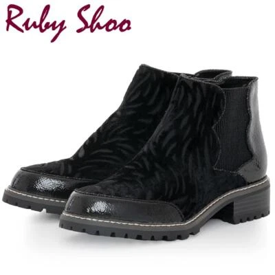 Ruby Shoo Boots Womens Ronni Jet Black Velvet Vegan Low Heeled Ankle Shoes