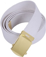 White Military Cotton Web Belt with Gold Buckle