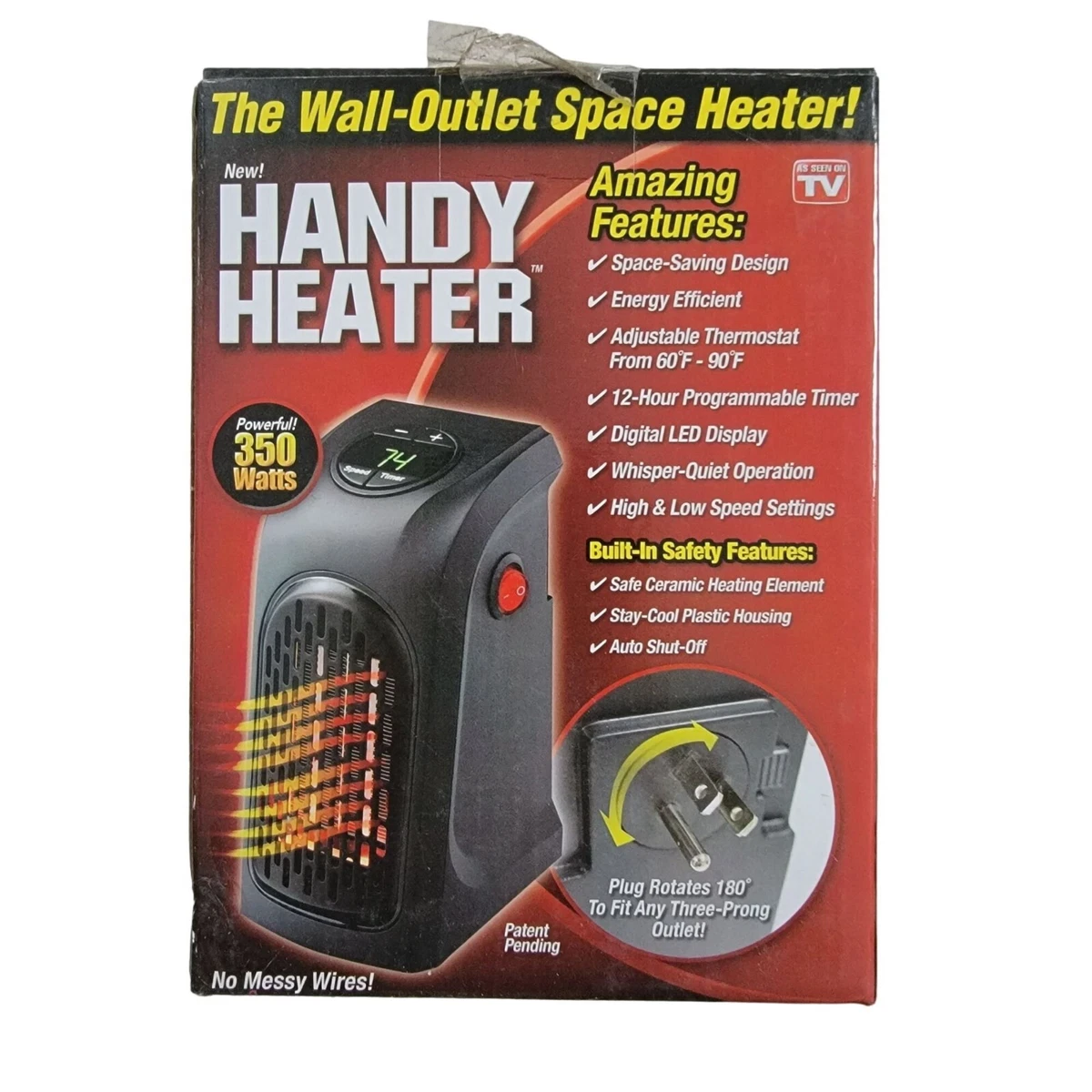 As Seen On TV Handy Heater Wall Outlet Space Heater 350 Watts Adjustable  Temp | eBay