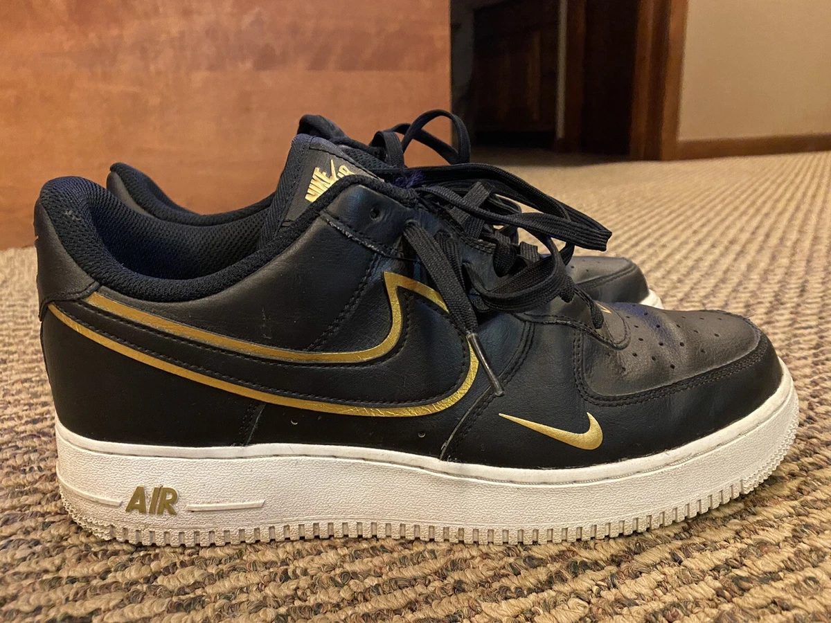 Nike Air Force 1 '07 LV8 Retro Shoes Black Gold White Mens