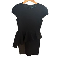 Alice+Olivia Black Peplum Dress Size 2 Leather Panel Mini Dress Cocktail Party