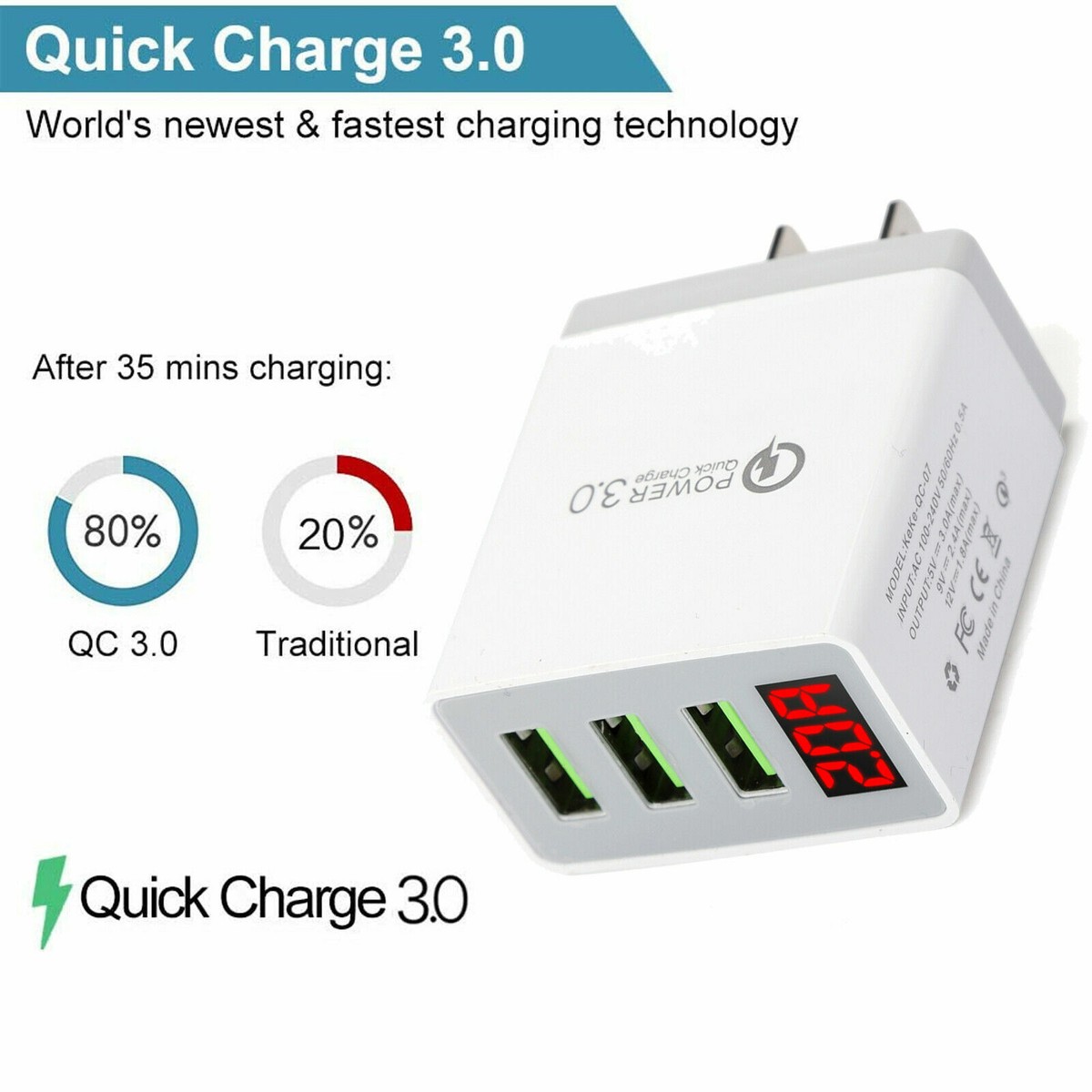 ROZYARD 3 Port USB C Charger Fast Charging Phone Extension Power Socket Adapter