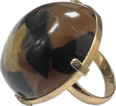 Einzigartiger maßgefertigter 18K massiver Gelbgold Cabochon ovaler Achat Sprosse Größe 8