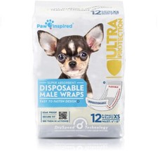 12ct Paw Inspired Disposable Male Dog Wraps Belly Band for Male Dog Diapers XS