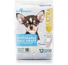 12ct Paw Inspired Disposable Male Dog Wraps Belly Band for Male Dog Diapers XS