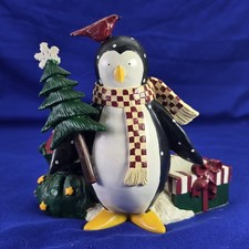 Penguin Christmas Themed Tea Light Candle Holder, Penguin W/ Tree & Gifts