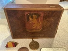 Vintage wood box 2 zippo lighters Coca-Cola tin and some metals