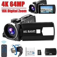 Video Camera 4K 64MP Camcorder 18XZoom 3"270°Screen Vlogging Camera Youtube 32GB
