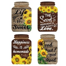 4 Pieces Kitchen Wall Decor Mason Jar Set, Wooden 7.1 x 4.7 inches, Sunflower