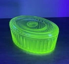 Vintage Uranium Hocking Green Oval Refrigerator Dish & Lid 8” 1930s Depression