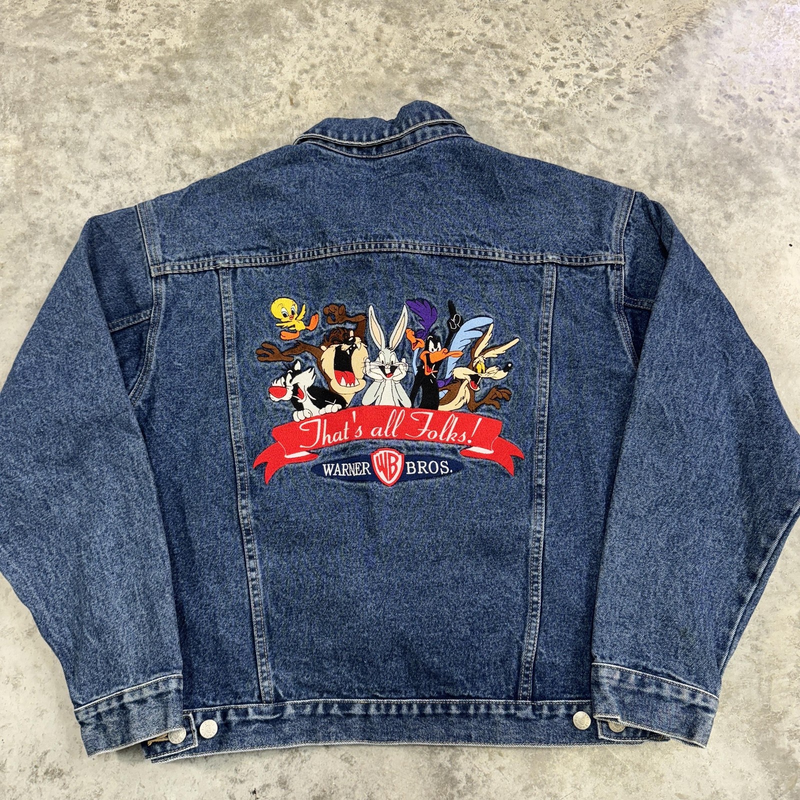 Vintage Warner Bros Jacket Mens Large Looney Tunes Embroidered 90s Bugs Daffy