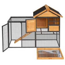 Rabbit Hutch Small Animal Cage Solid Fir Wood Frame with And Tilted Asphalt Roof