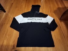 NWT 59 Kenneth Cole Men's Pull Over Mobility Knit Logo Hoodie Black  White