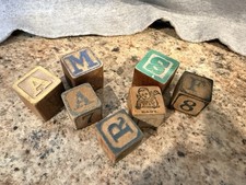 Vintage Wooden Alphabet Blocks Lot Mixed Sizes Primitive Nursery Decor