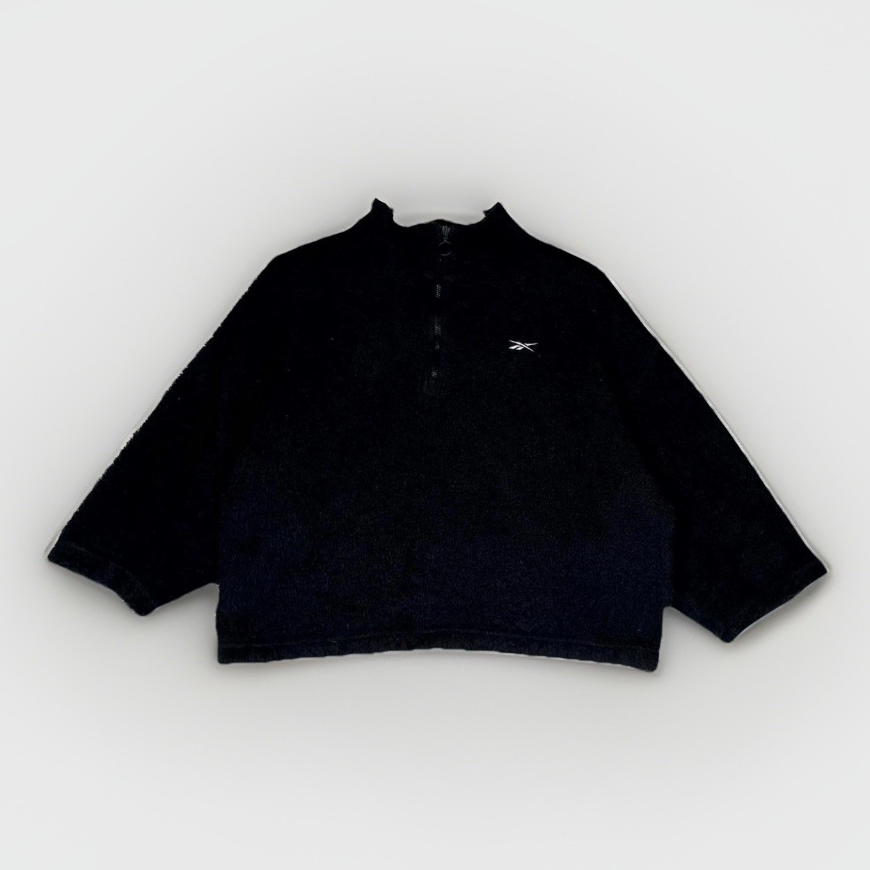 Reebok MYT Cozy Fleece Jacket Womens M Black Relaxed Fit 1/4 Zip Sweatshirt