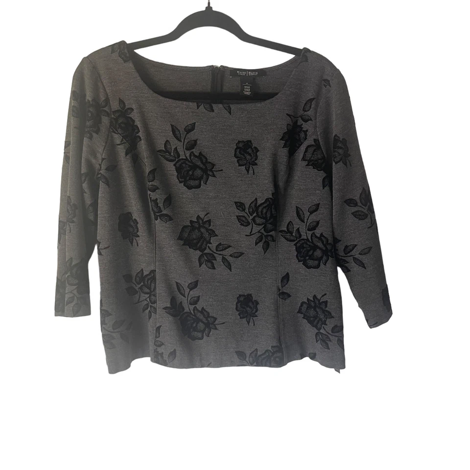 Conjunto de traje de carrera floral negro falda 14 Top 12 White House Black Market conjunto separado Foto 2 de 4