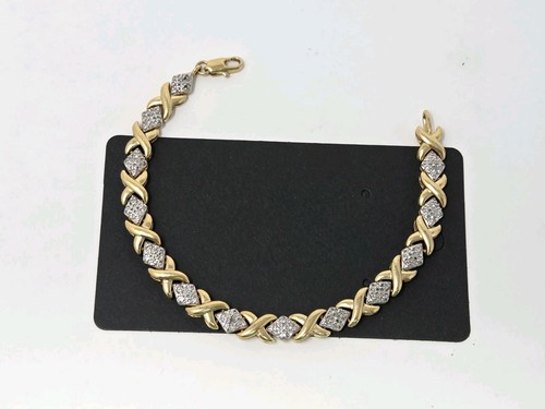 Diamond Illusion Gold & Silver Tone XO Tennis Bracelet PAJ BB China 7.25" VTG - Picture 11 of 19