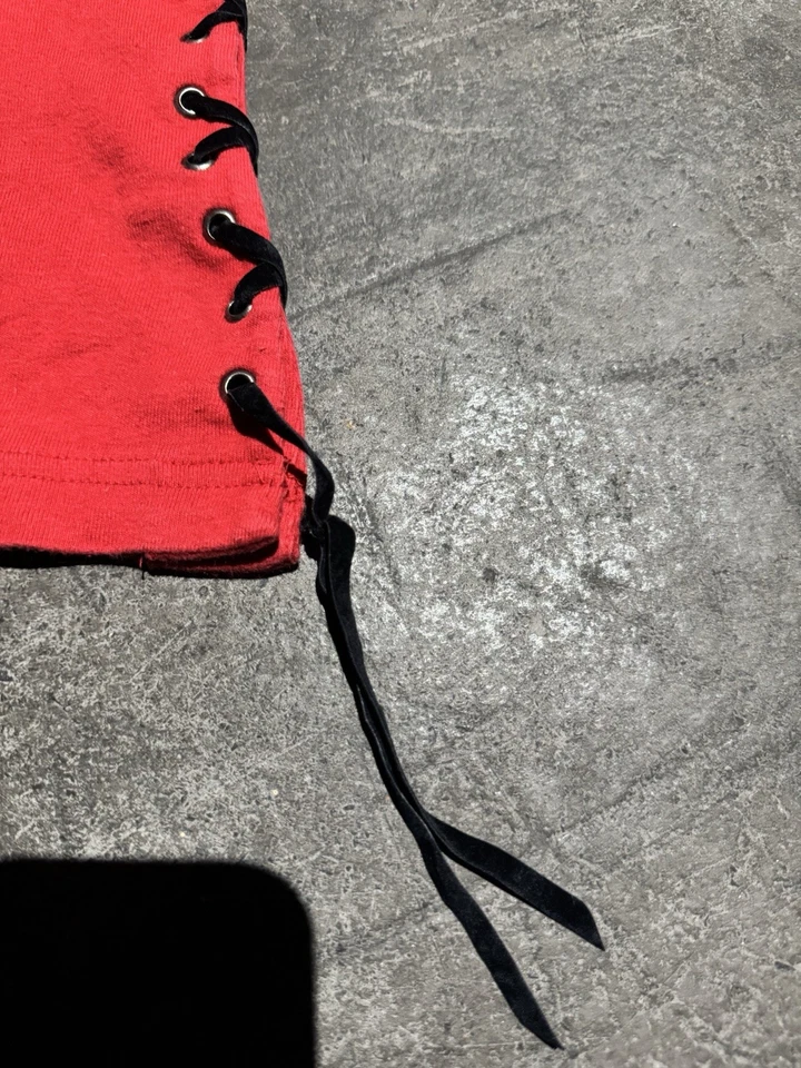 Vintage Y2K 90s Guess Biker Lace Up Grunge Tank Top Red And Black Spell out Logo - Image 2 of 4