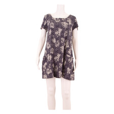Abito T-Shirt Donna Blu Floreale Manica Corta Corto UK 14