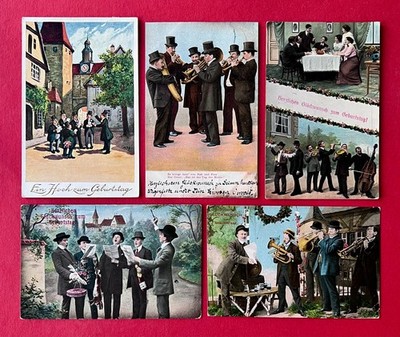 5 x Glückwunsch AK GEBURTSTAG 1910 - 1934 Typen Sänger Musiker   ( 176191