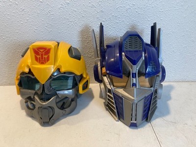 Lot of 2 11in Transformers Optimus Prime & Bumblebee Talking Helmet Masks Hasbro