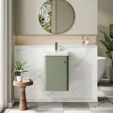 Nuie Core 400mm Wall Mounted 1-Door Basin Vanity Unit Satin Green Bathroom