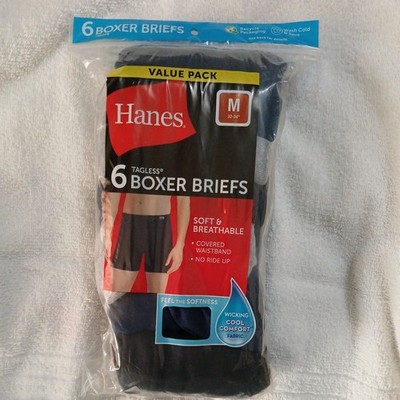 Hanes Men's Boxer Briefs Soft Breathable Tagless 6 Pack Medium