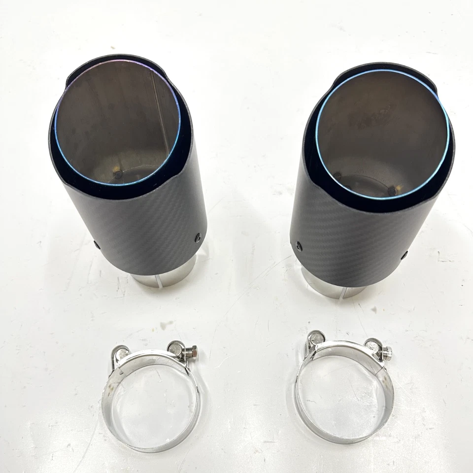 BLUE BURNED Carbon Fiber Exhaust Tip 2.5" Inlet 3.5" Outlet 6.3" Long BMW Tips - Image 3 of 4