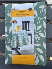 Way To Celebrate Harvest 70" Round PVA Tablecloth-Harvest Spring NIP Green Leaf