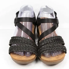 BARETRAPS Celan Braided Wedge Sandals Black Faux Leather Comfort Sz 9