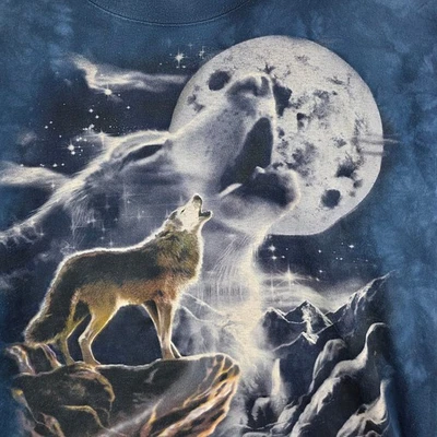 Camiseta THE MOUNTAIN Hombre Azul Tie Dye L Wolf Moon Gráfico Algodón - Imagen 1 de 4