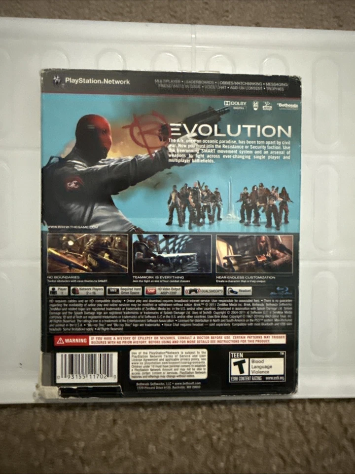 PS3 Brink Game 2011 Complete CIB Bethesda Shooter w/ Slipcover Tested - Image 4 of 4