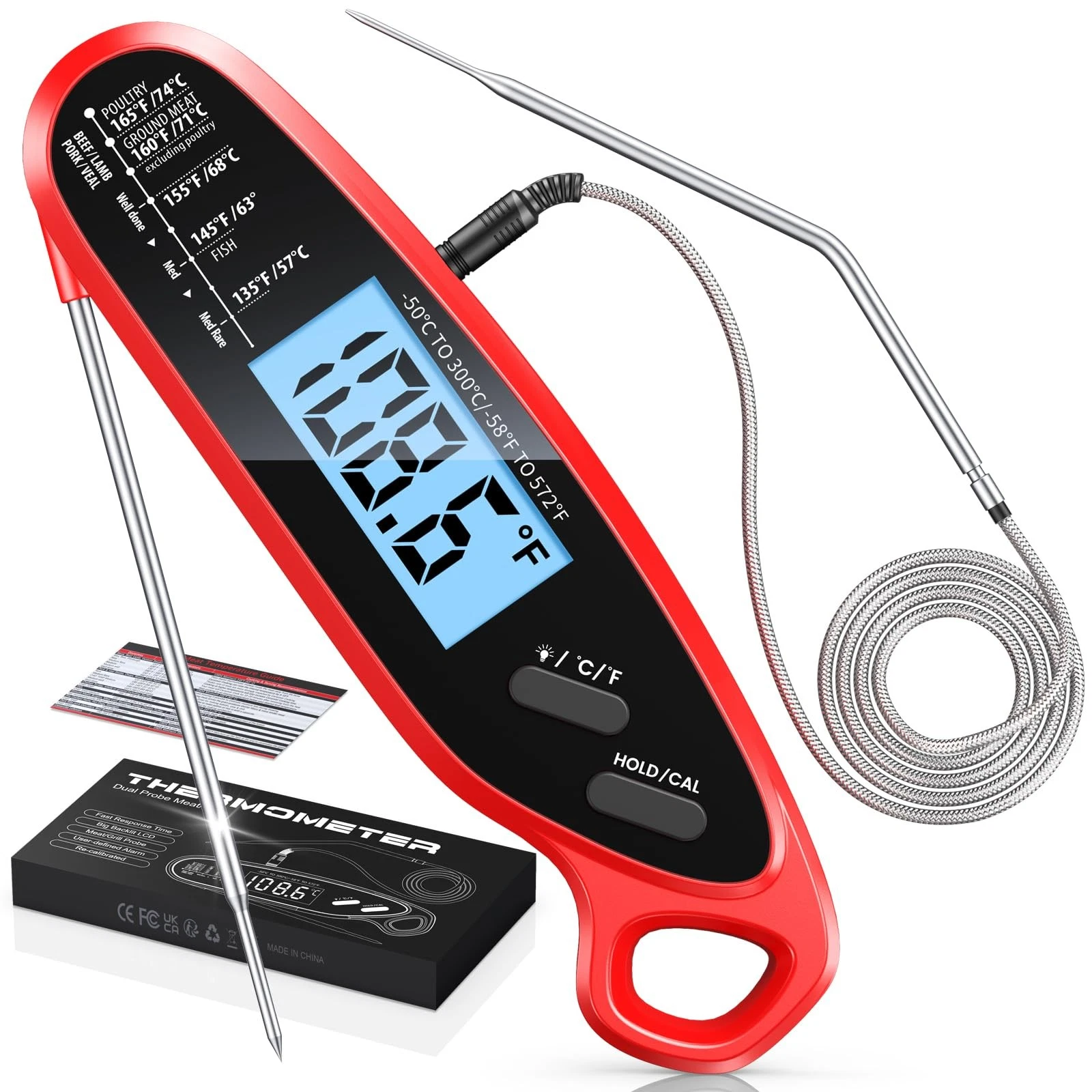 Instant Read Meat Thermometer Dual Probe Backlit for Cooking BBQ
Opens in a new window or tab