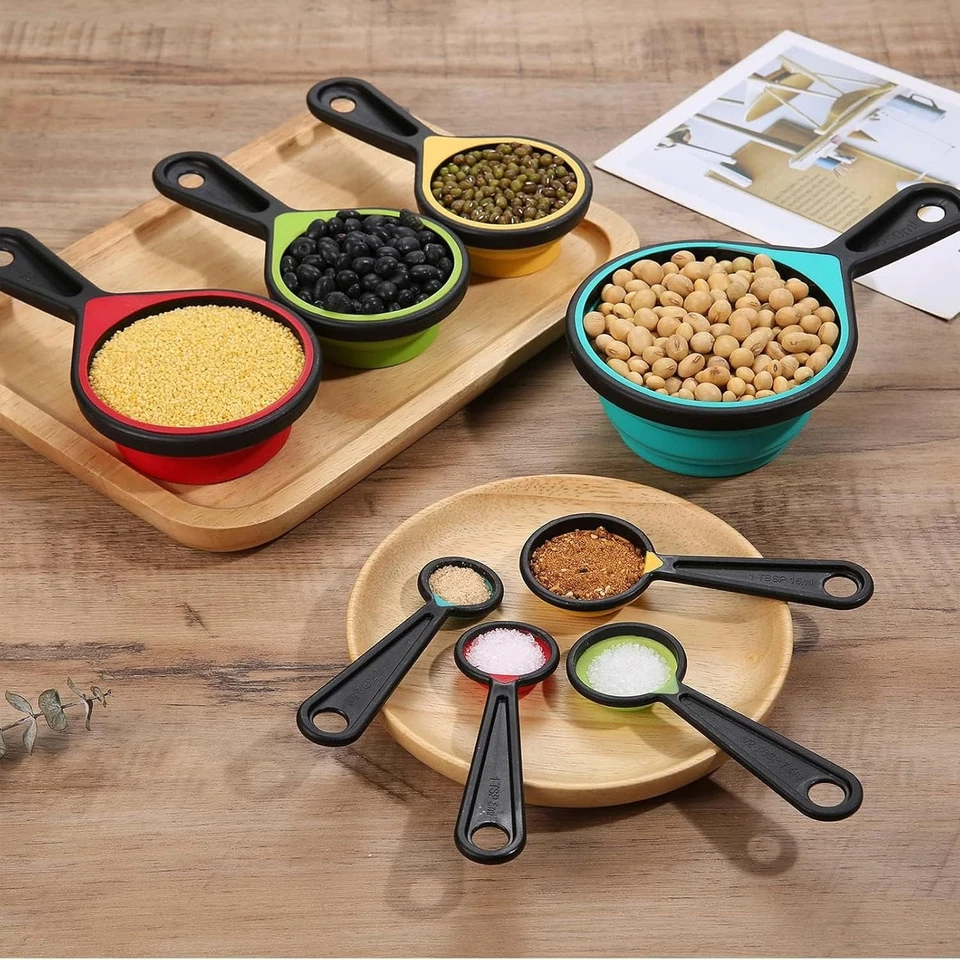 Collapsible Measuring Cups and Spoons Set, 8 Pieces, Silicone, Adjustable for Ki - Image 3 of 4