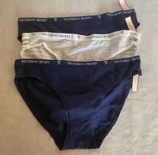 VICTORIA'S SECRET Size M 2019 3pk Bikini Striped  Solid Logo Band Panties