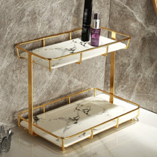 Bathroom Organizer Countertop 2 Tier Vanity Ceramic Tray Stainless Steel Gold