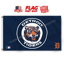 Detroit Tigers 3x5 FT Banner Logo Grommets Cave Man Fast FREE Shipping US Seller