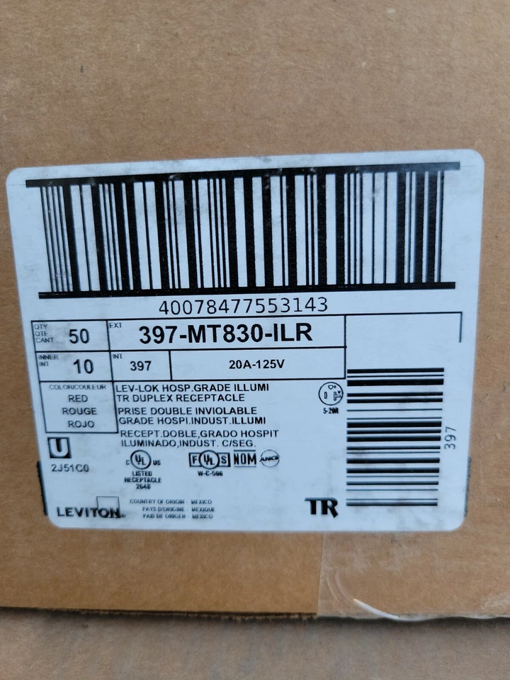 Leviton MT830-ILR Lev-Lok 20A, Hosp grade, industrial,  illuminated - Image 2 of 2