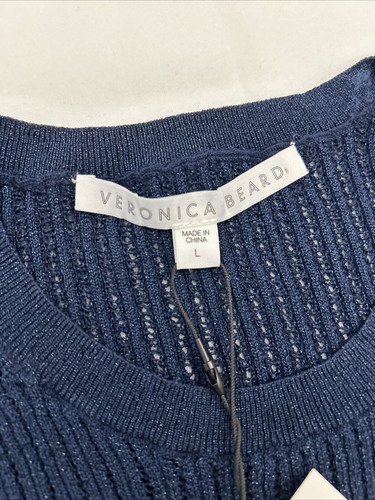 Veronica Beard Women's Size Large Kaley Mixed Media Blue Long-sleeve Shirt $395 - Picture 4 of 8