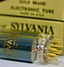 BEST EL90 6AQ5 NOS GB-6005 GOLD-PIN SYLVANIA JAN BLACK GLASS MATCHED PAIR TUBES