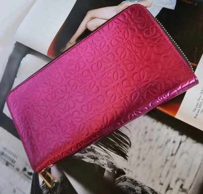 LOEWE Anagram Zip Around Long Wallet, Pink Patent Leather, Gold