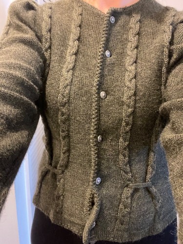 Austrian vintage wool fitted cardigan khaki green size s - Picture 9 of 18
