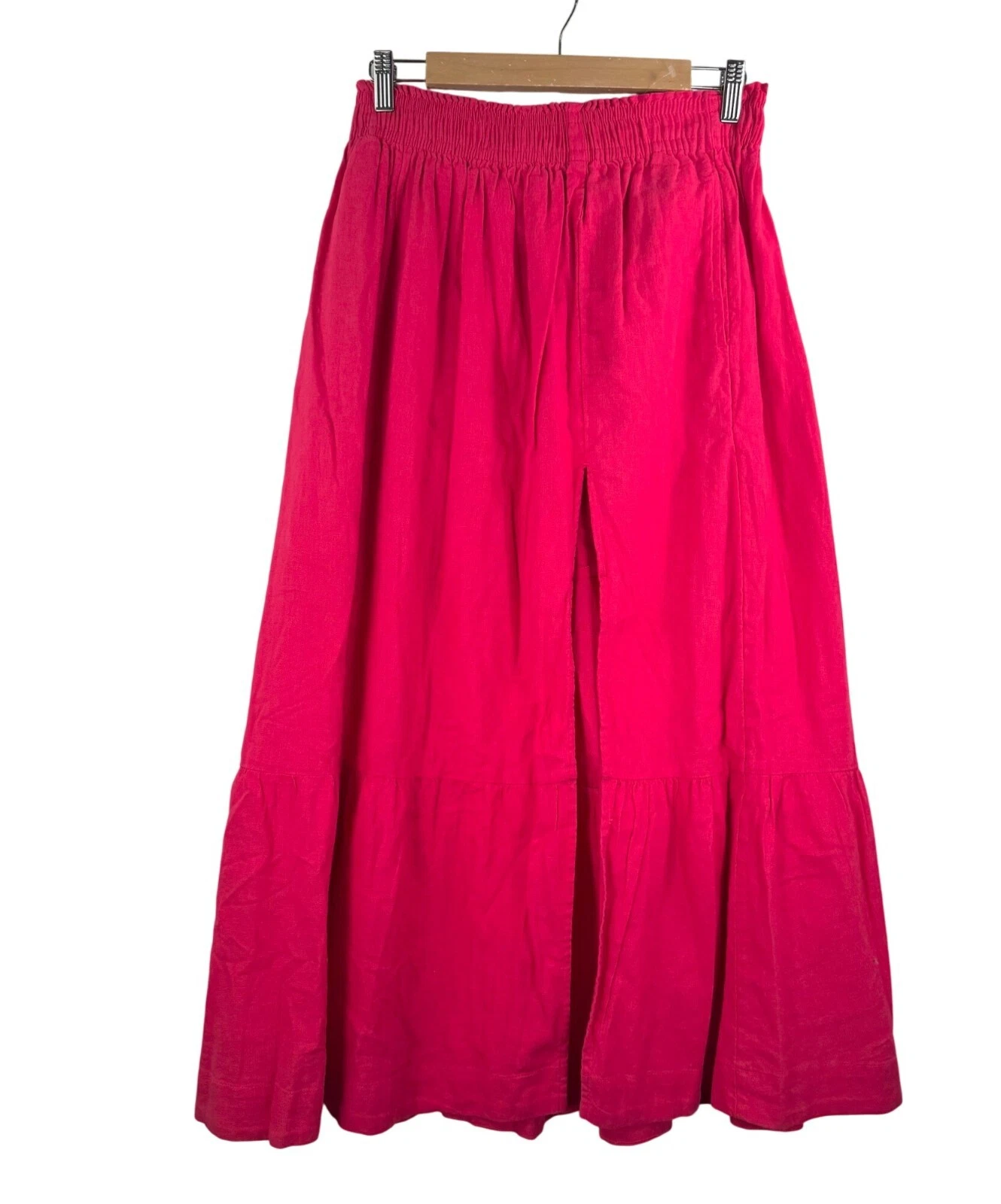 Abercrombie & Fitch linen blend ruffle pleated maxi skirt hot pink sz S