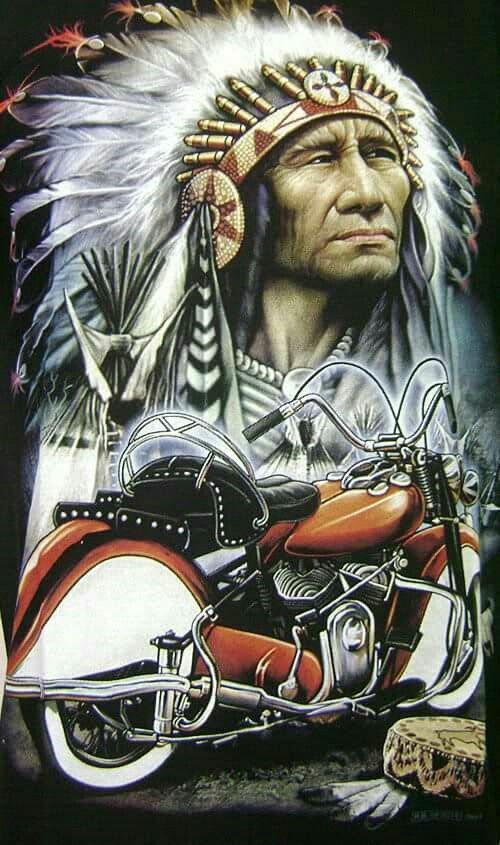 Toile vintage moto et indien 50x70 cm style loft americain pour salon