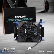 15 Row 10AN Universal Aluminum Transmission Engine Oil Cooler + 7" Cooling Fan