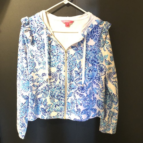 Lilly Pulitzer Audrey Zip-Up Turquoise Oasis/ Shell Me You Love Me Size Medium - Picture 2 of 15